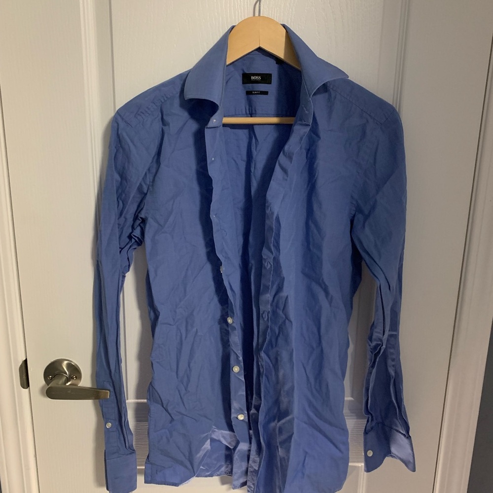 Hugo Boss Mens Blue Dress Shirt Size 15.5 39